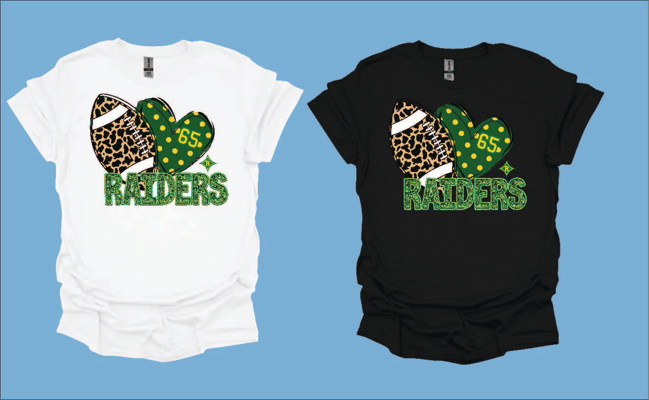 Football - RSHS Raider Leopard Football Polka Dot Heart Tshirt